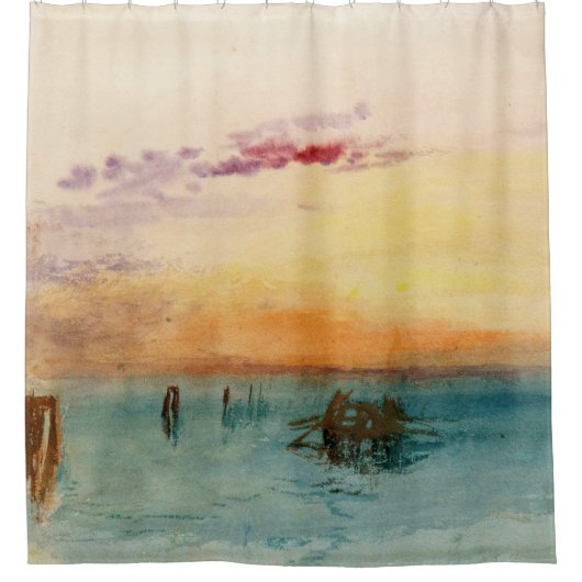 ウィリアムターナー – サンセットのヴェネツィア近くのラグーン シャワーカーテン (正面)