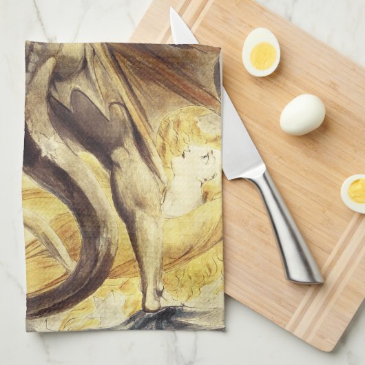 ウィリアムブレイクの赤いドラゴンの台所タオル キッチンタオル (四つ折り)