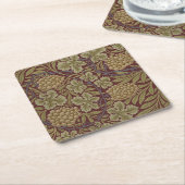 ウィリアムモリスつる植物グレープレッドグリーンアート スクエアペーパーコースター (アングル)