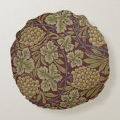 ウィリアムモリスつる植物グレープレッドグリーンアート ラウンドクッション (裏面)