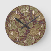 ウィリアムモリスつる植物グレープレッドグリーンアート ラウンド壁時計 (正面)