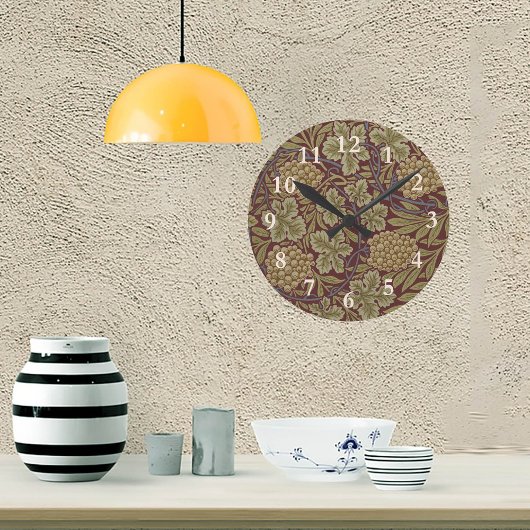 ウィリアムモリスつる植物グレープレッドグリーンアート ラウンド壁時計