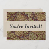 ウィリアムモリスつる植物グレープレッドグリーンアート 招待状 (正面/裏面)