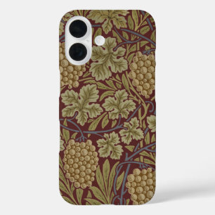 ウィリアムモリスつる植物グレープレッドグリーンアート iPhone 16ケース
