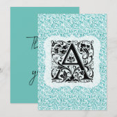 ウィリアムモリスアルファベットウィローボウアクアティール(緑がかった色) サンキューカード (正面/裏面)