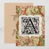 ウィリアムモリスアルファベットゴールデンリリーコーラル サンキューカード (正面/裏面)