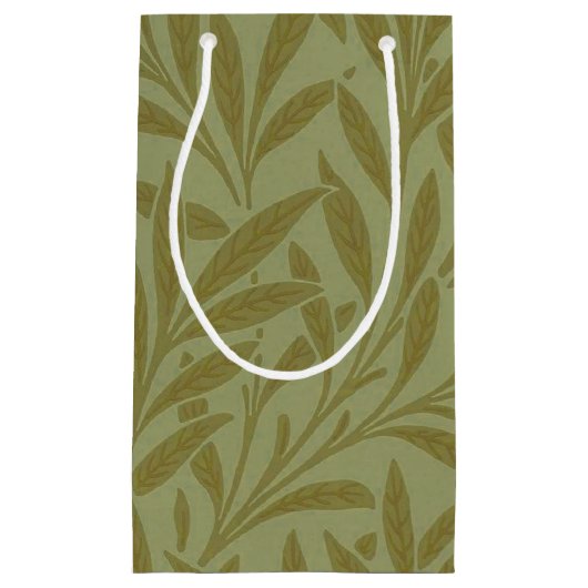 ウィリアムモリスウィローアンティークグリーンリーフつる植物アート スモールペーパーバッグ (正面)