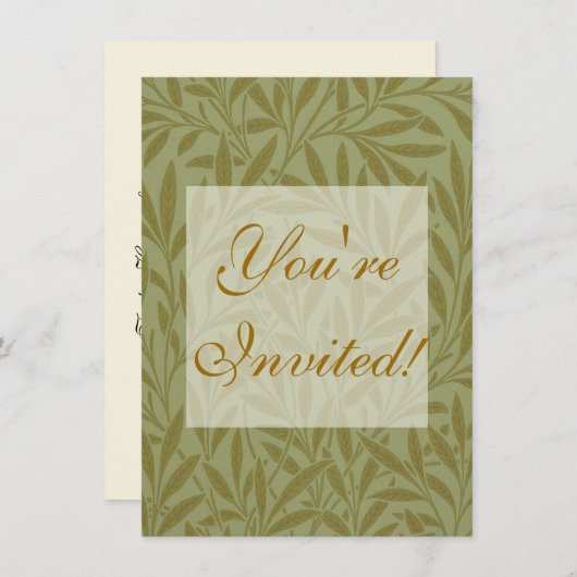 ウィリアムモリスウィローアンティークグリーンリーフつる植物アート 招待状 (正面/裏面)