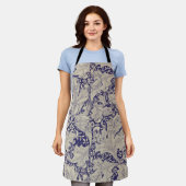 ウィリアムモリスウォーフラワーフローラブルーダマスク エプロン (着用した状態)