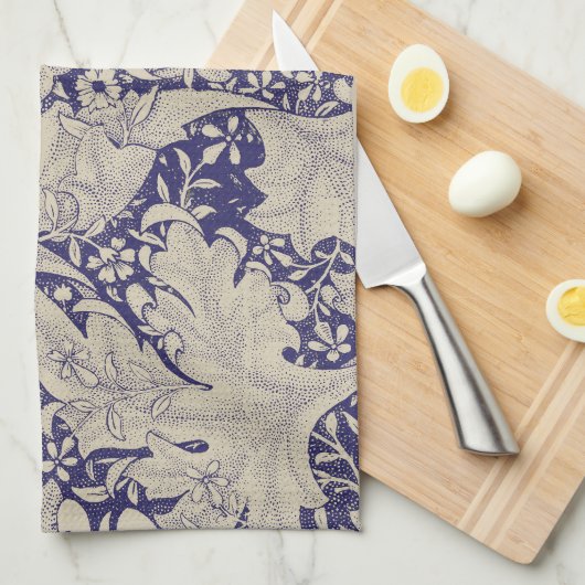 ウィリアムモリスウォーフラワーフローラブルーダマスク キッチンタオル (四つ折り)