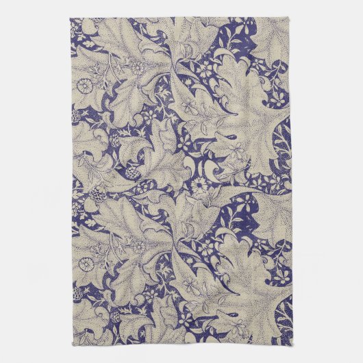 ウィリアムモリスウォーフラワーフローラブルーダマスク キッチンタオル (縦)