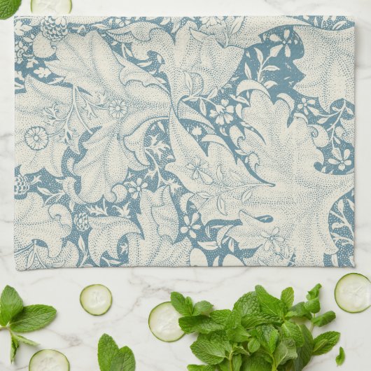 ウィリアムモリスウォーフラワーフローラブルーダマスク キッチンタオル (折り畳み)
