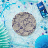 ウィリアムモリスウォーフラワーフローラブルーダマスク ペーパープレート (パーティー)