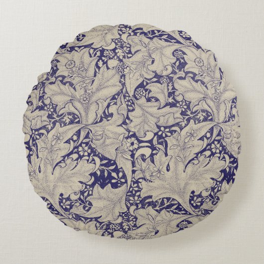 ウィリアムモリスウォーフラワーフローラブルーダマスク ラウンドクッション (正面)