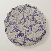 ウィリアムモリスウォーフラワーフローラブルーダマスク ラウンドクッション (裏面)