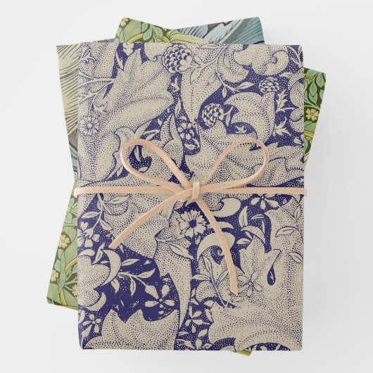 ウィリアムモリスウォーフラワーフローラブルーダマスク ラッピングペーパーシート (インサイチュ)