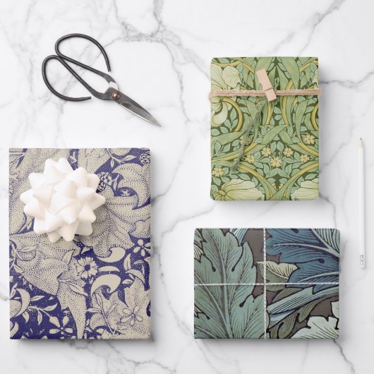 ウィリアムモリスウォーフラワーフローラブルーダマスク ラッピングペーパーシート (正面)