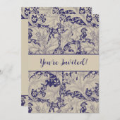 ウィリアムモリスウォーフラワーフローラブルーダマスク 招待状 (正面/裏面)