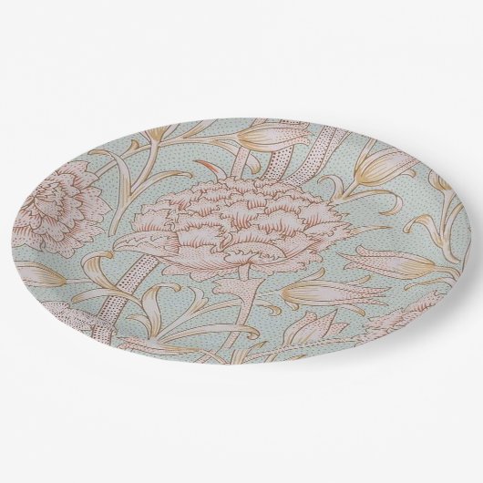 ウィリアムモリスエレガント、ピンクワイルドチューリップソフトブルー ペーパープレート (アングル)