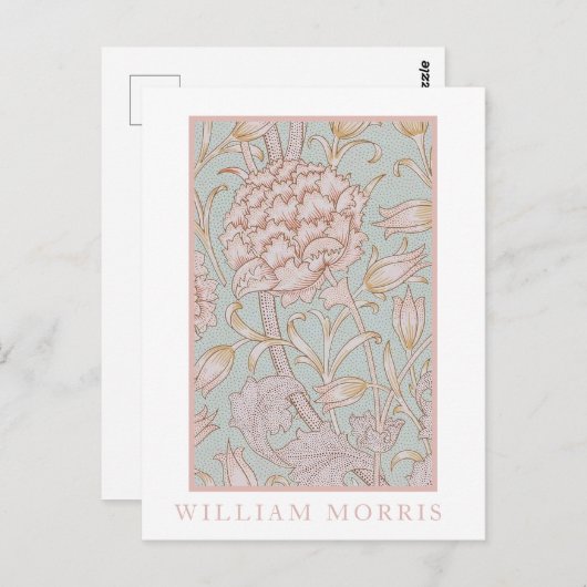 ウィリアムモリスエレガント、ピンクワイルドチューリップソフトブルー ポストカード (正面/裏面)