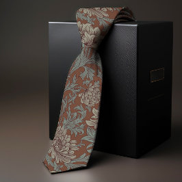 ウィリアムモリスキク柄ティール（緑がかった色）ブラウン ネクタイ