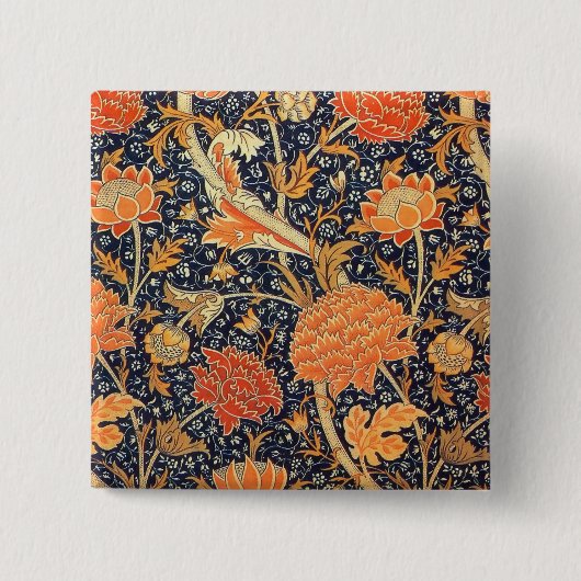 ウィリアムモリスクレイフローラアールヌーボーパターン 缶バッジ (正面)