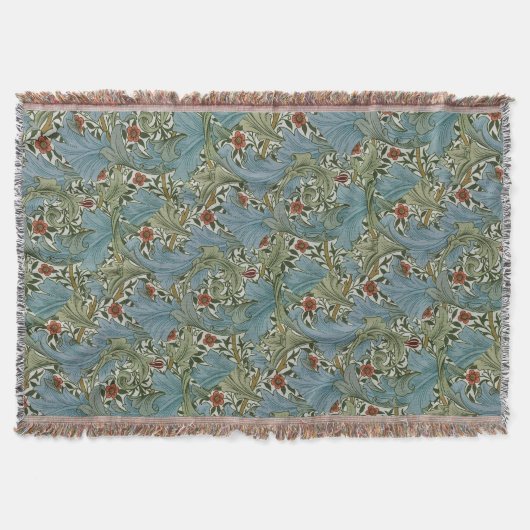 ウィリアムモリスグランヴィルヴィンテージフローラルパターン スローブランケット (正面)