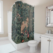 ウィリアムモリスグリーンリーキツネ野生生物 シャワーカーテン (インサイチュ)