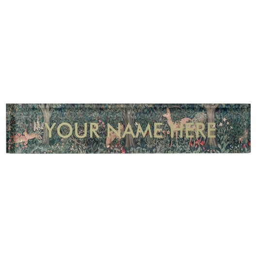 ウィリアムモリスグリーンリーキツネ野生生物 デスクネームプレート (正面)