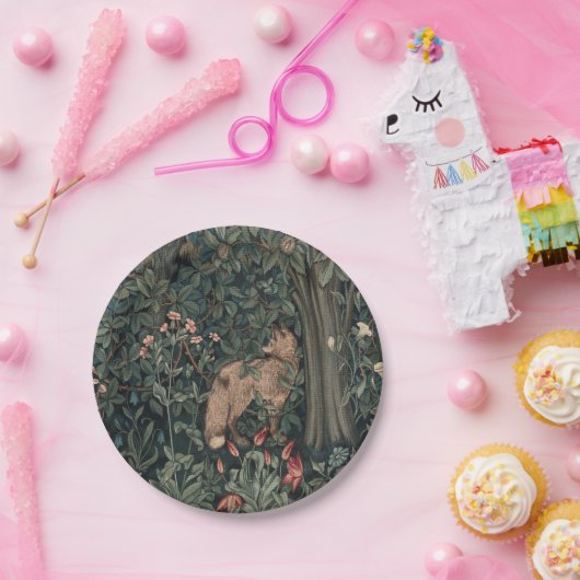 ウィリアムモリスグリーンリーキツネ野生生物 ペーパープレート (パーティー)