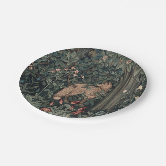 ウィリアムモリスグリーンリーキツネ野生生物 ペーパープレート (アングル)