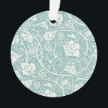 ウィリアムモリスグレープパターンティール（緑がかった色）ターコイズ オーナメント<br><div class="desc">1800年代に多くのヴィンテージフローラ繊維デザインやフローラ壁紙デザインを製造したウィリアム・モリスのヴィンテージブドウつる植物壁紙デザインをベースにしたヴィンテージブドウ壁紙パターン。グレープパターンは彼の会社最高のの一つである。このヴィンテージグレープテキスタイルは、グラフィック詳細の複雑なブドウとブドウのスケッチである。ぶどう好きでワファッションドイン好きビクトリアンに最適な素敵な古い花の柄。</div>