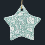 ウィリアムモリスグレープパターンティール（緑がかった色）ターコイズ セラミックオーナメント<br><div class="desc">1800年代に多くのヴィンテージフローラ繊維デザインやフローラ壁紙デザインを製造したウィリアム・モリスのヴィンテージブドウつる植物壁紙デザインをベースにしたヴィンテージブドウ壁紙パターン。グレープパターンは彼の会社最高のの一つである。このヴィンテージグレープテキスタイルは、グラフィック詳細の複雑なブドウとブドウのスケッチである。ぶどう好きでワファッションドイン好きビクトリアンに最適な素敵な古い花の柄。</div>