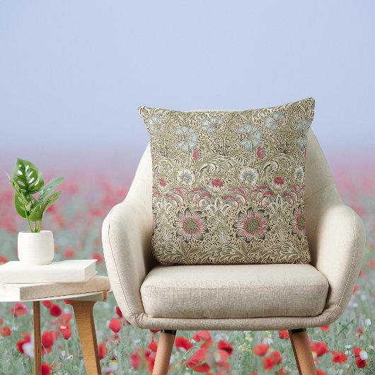 ウィリアムモリスコーンクルクリームブルー&バラ クッション