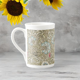 ウィリアムモリスコーンクルクリームブルー&バラ ボーンチャイナマグカップ