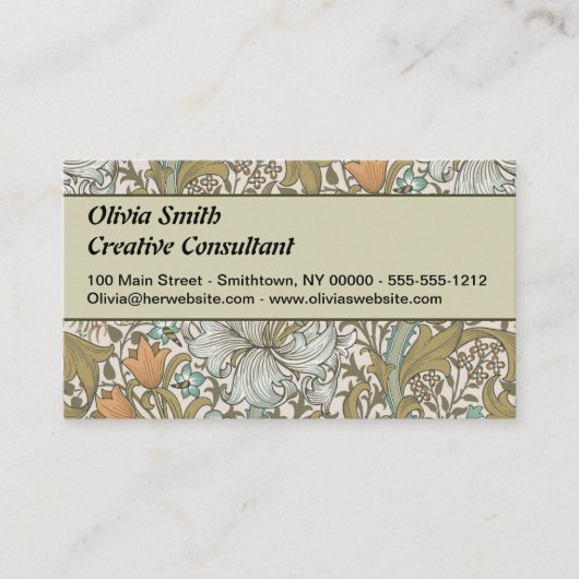 ウィリアムモリスゴールデンリリーブルークラシック金ゴールド 名刺 (正面)