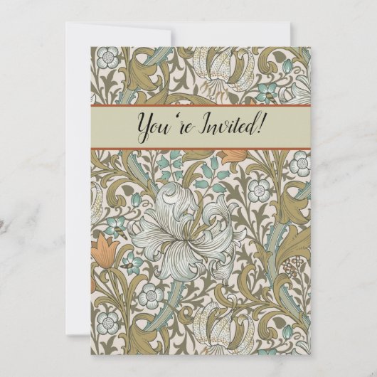 ウィリアムモリスゴールデンリリーブルークラシック金ゴールド 招待状 (正面)