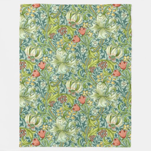 ウィリアムモリスゴールデンリリーヴィンテージフローラデザイン フリースブランケット (正面)