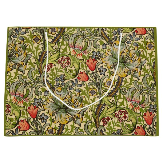 ウィリアムモリスゴールデンリリーヴィンテージフローラデザイン ラージペーパーバッグ (正面)