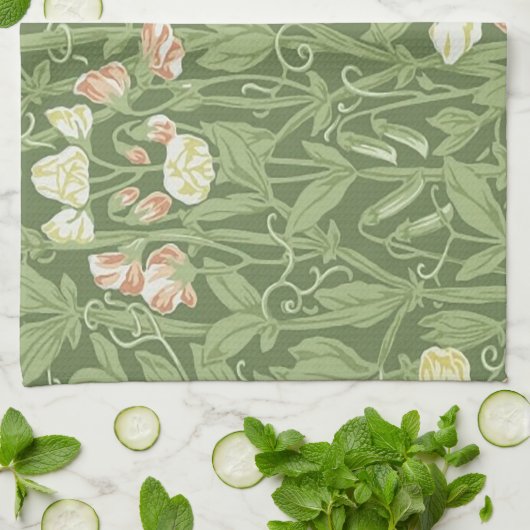 ウィリアムモリススイートピーフローラデザイン キッチンタオル (折り畳み)