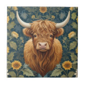 ウィリアムモリススタイルハイランドカウイエローサンフラワー タイル (正面)