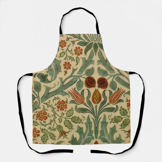 ウィリアムモリスセージ緑ベージュアンドラストフローラ エプロン (正面)