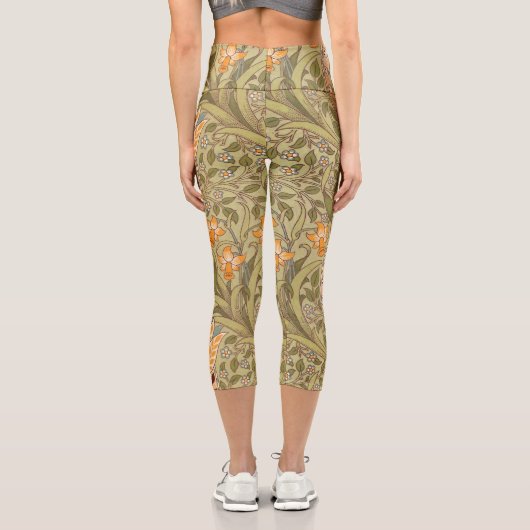 ウィリアムモリスダフォディルガーデンフラワークラシックボタ カプリレギンス (裏面)