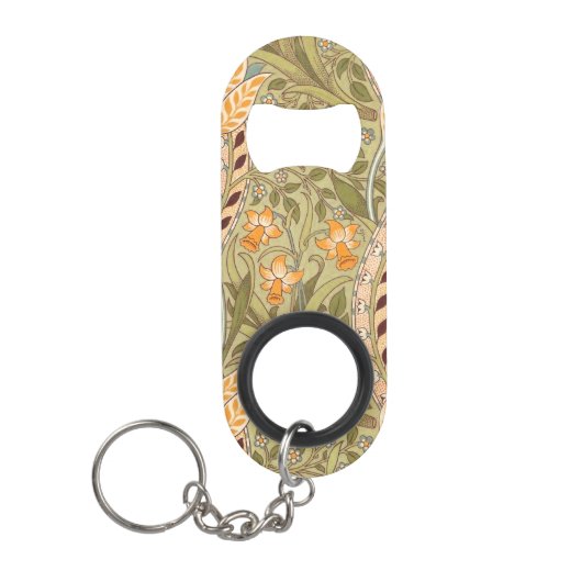 ウィリアムモリスダフォディルガーデンフラワークラシックボタ キーホルダー栓抜き (正面)