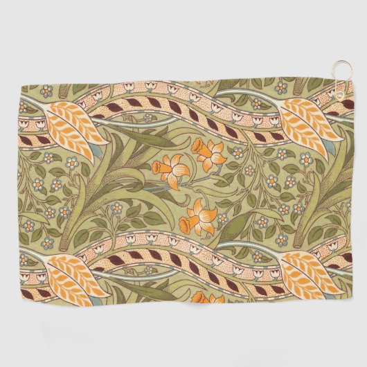 ウィリアムモリスダフォディルガーデンフラワークラシックボタ ゴルフタオル (横)
