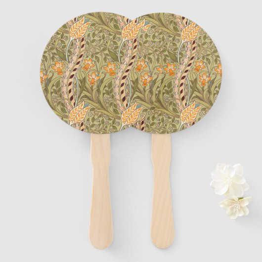 ウィリアムモリスダフォディルガーデンフラワークラシックボタ ハンドファン (正面&裏面)