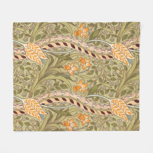 ウィリアムモリスダフォディルガーデンフラワークラシックボタ フリースブランケット (正面(横))