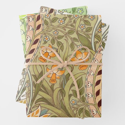 ウィリアムモリスダフォディルガーデンフラワークラシックボタ ラッピングペーパーシート (インサイチュ)