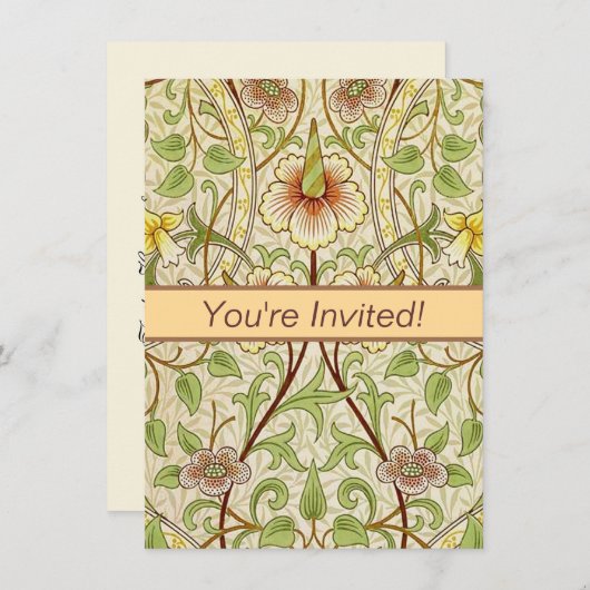 ウィリアムモリスダフォディルクラシックフラワー壁紙 招待状 (正面/裏面)