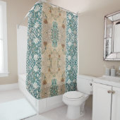 ウィリアムモリスティール(緑がかった色)テラコッタフローラつる植物パターン シャワーカーテン (インサイチュ)